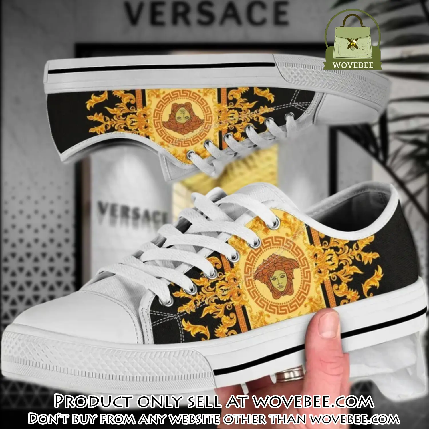 Versace medusa black gold low top canvas shoes luxury brand gifts for men women wvb5908979